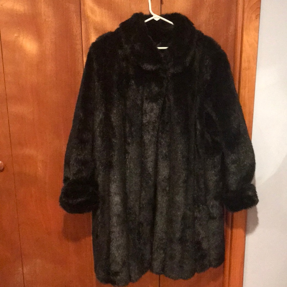 Dennis Basso QVC Black Faux Fur Jacket 1X